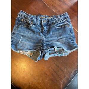 Uproar Girls Denim Shorts Size 10 Regular Medium Wash Paisley Trim‎ Distressed